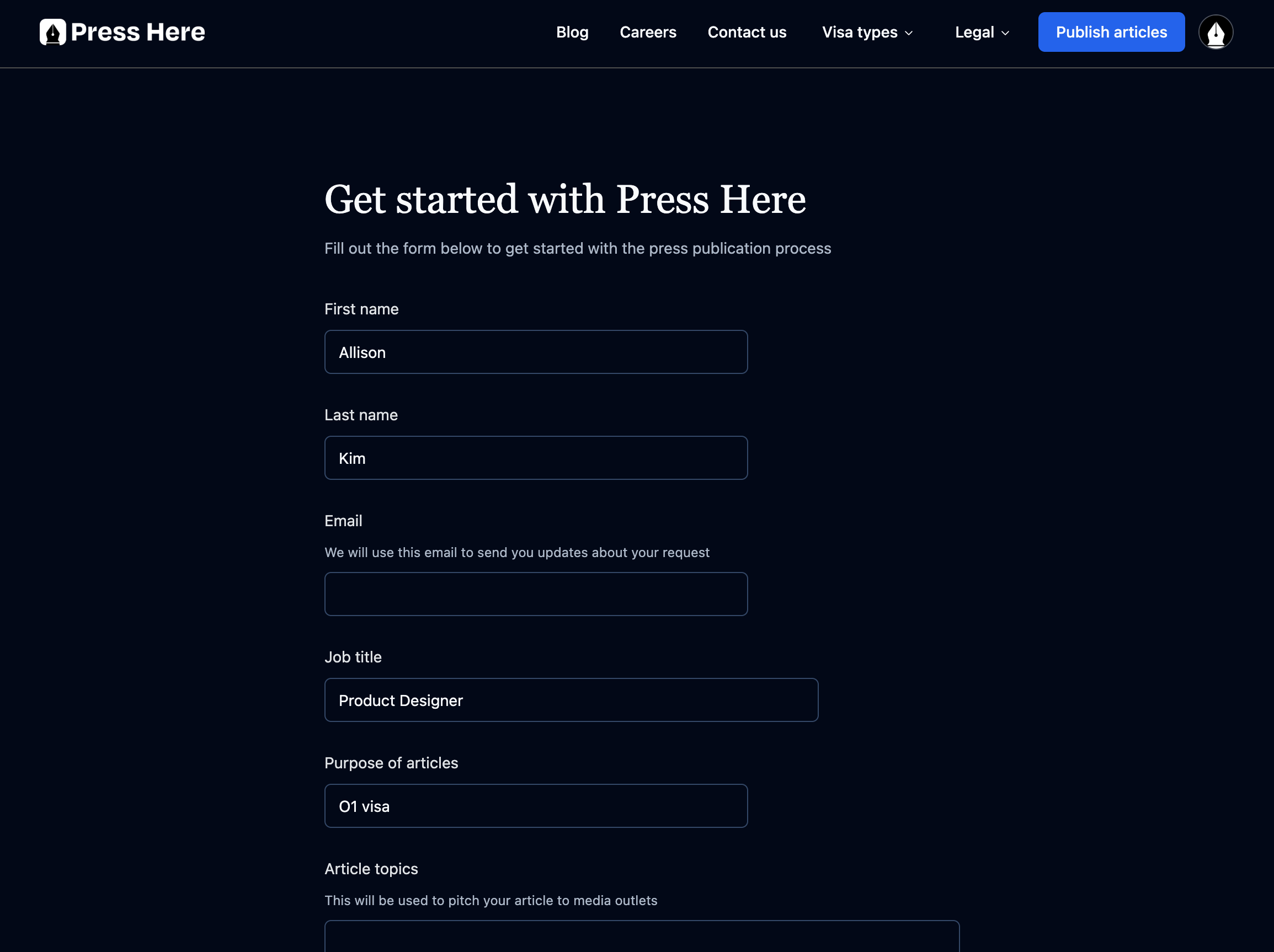 Press request form