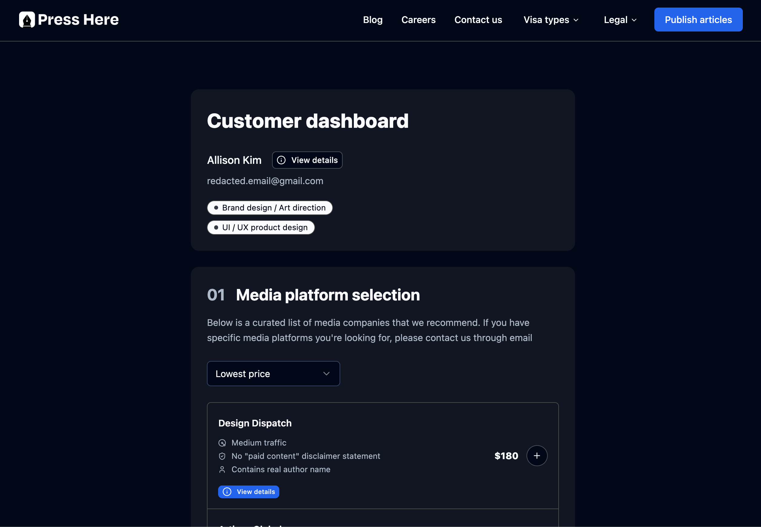 Customer dashboard