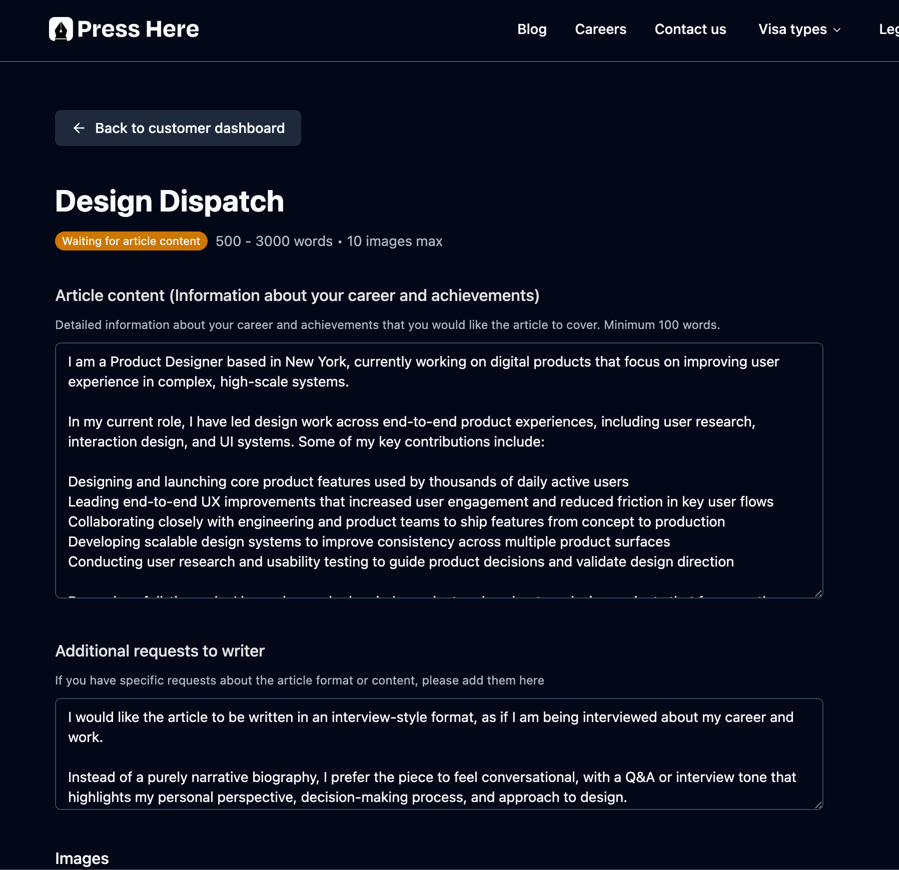 Article content form